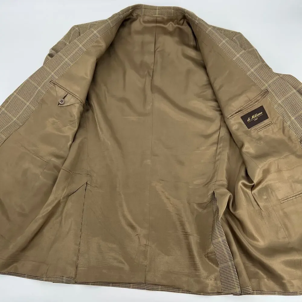 Di Milano Uomo Blazer Mens 44 L Brown Tan Glen Plaid Silk Wool Blend Two Button